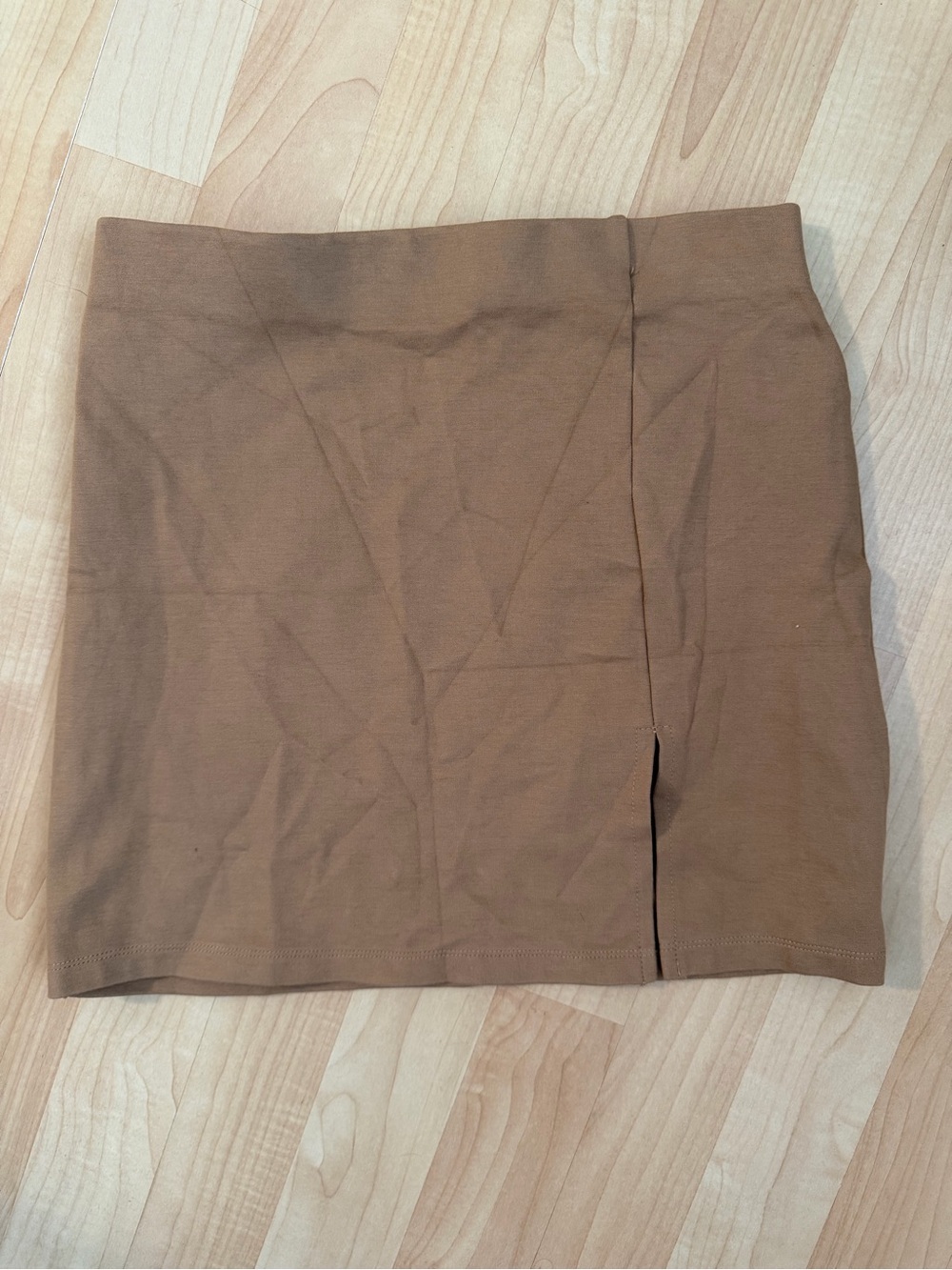 Tan Mini Skirt with Front Slit